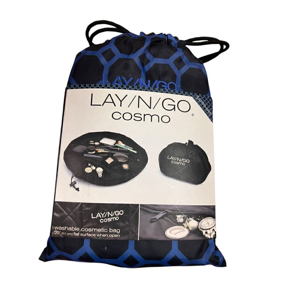 Lay-n-Go COSMO 20" Drawstring Washable Blue Travel Cosmetic Bag Makeup Case NEW